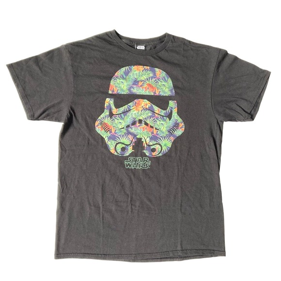 Star Wars Mens Size L Storm Trooper Tropical Helmet Black Short Sleeve T-Shirt - Picture 1 of 6